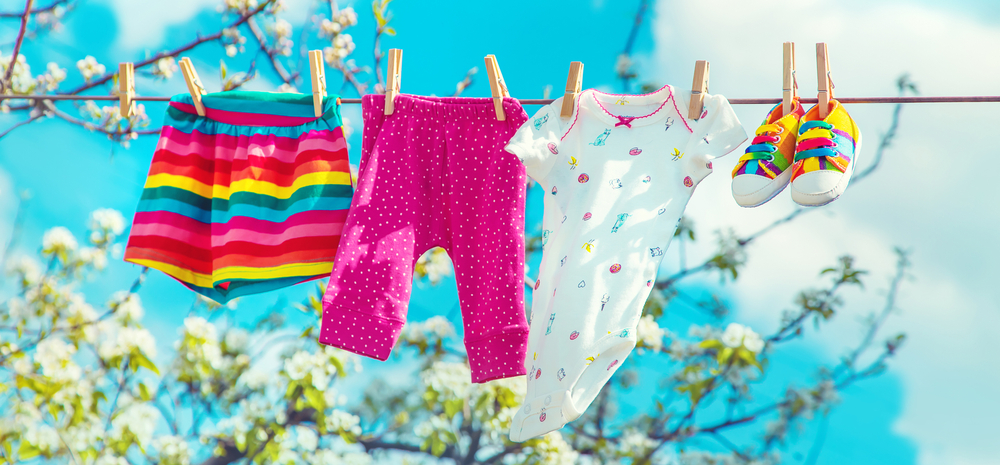 Baby,Clothes,Are,Drying,On,The,Street.,Selective,Focus.,Nature.