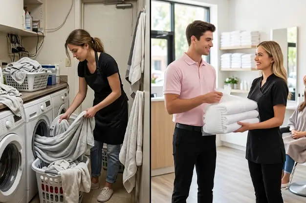 salon laundry vs. in-house laundry